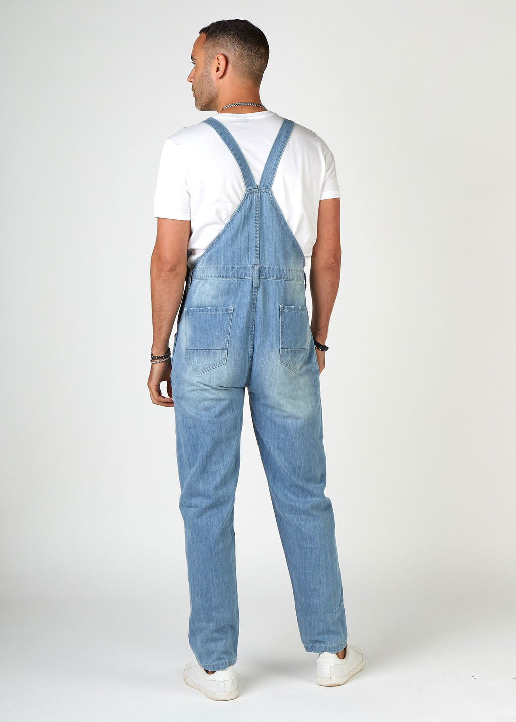 Men's Relaxed Fit Pale Wash Dungarees with Rips | W30 - W40