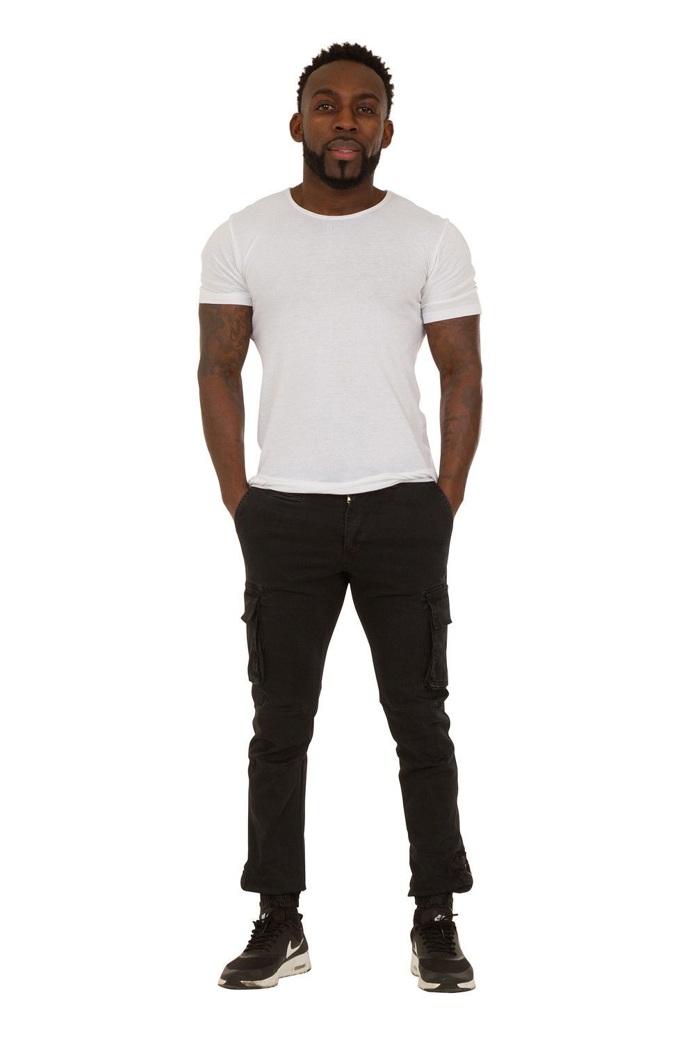 Men s Cargo Trousers Elasticated and Zipped at ankle Black