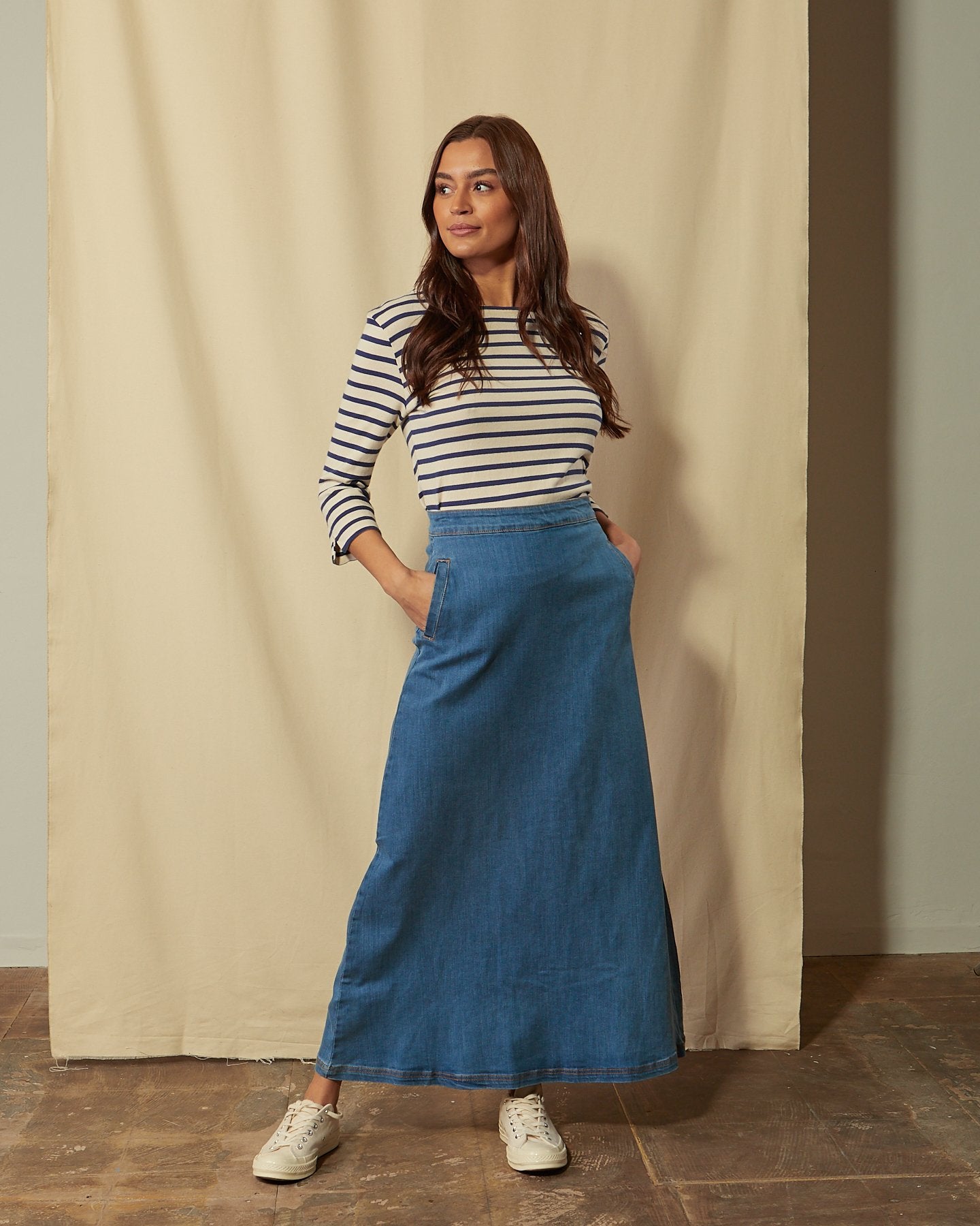 Light Blue Wash Dungaree Denim Maxi Skirt